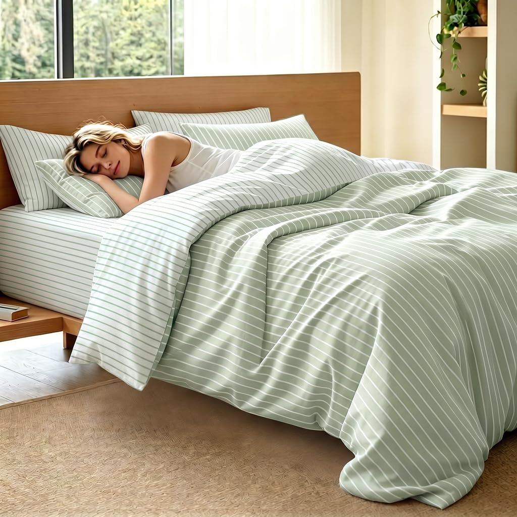 Striped Comforter Set Reversible Green White Stripe Bedding