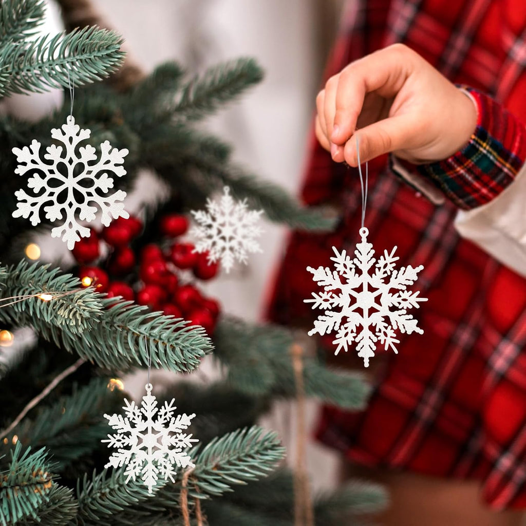 Glitter Snowflake Ornaments Decorations White - Set of 36