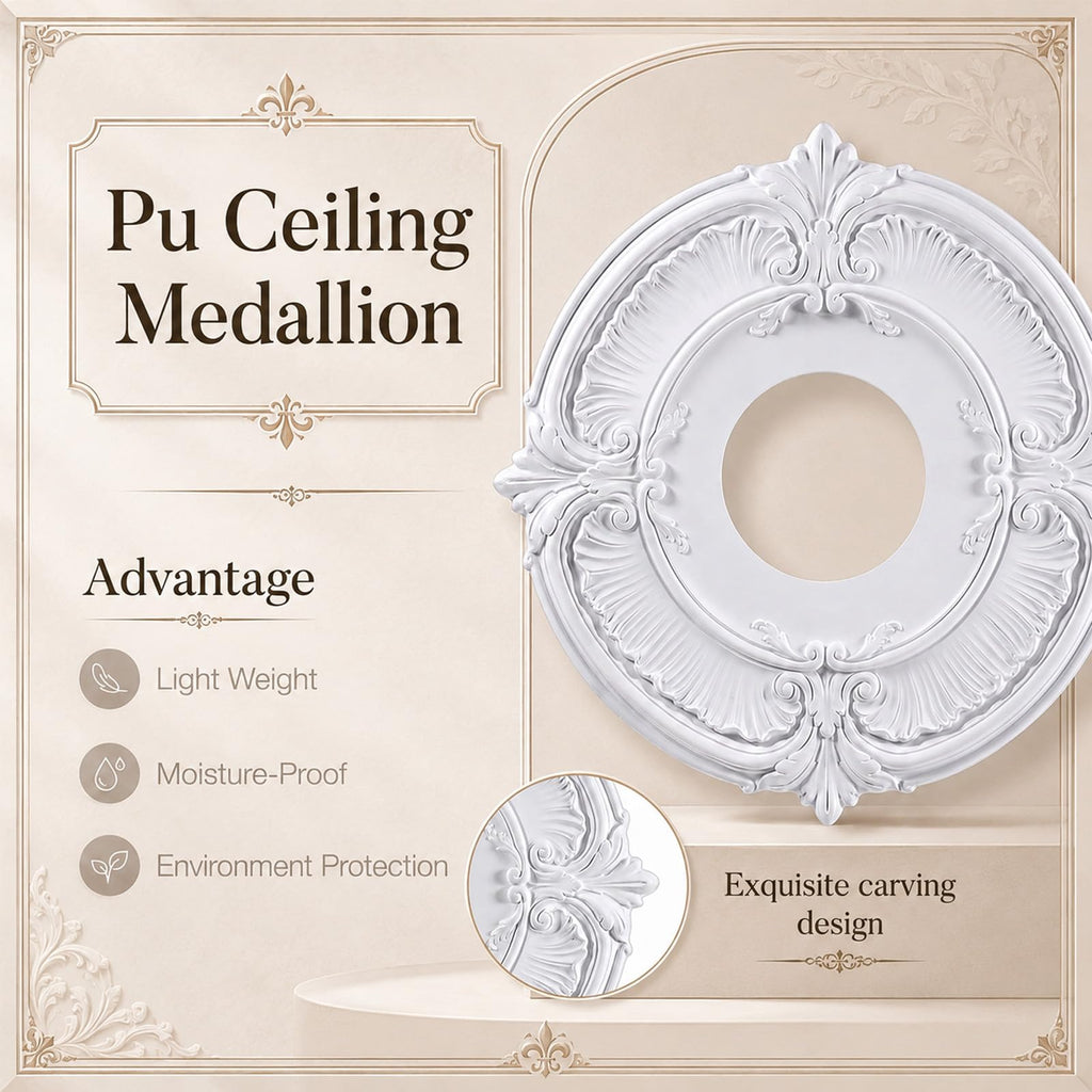 2 Pcs PU Ceiling Medallion Decorative Round Home Lighting