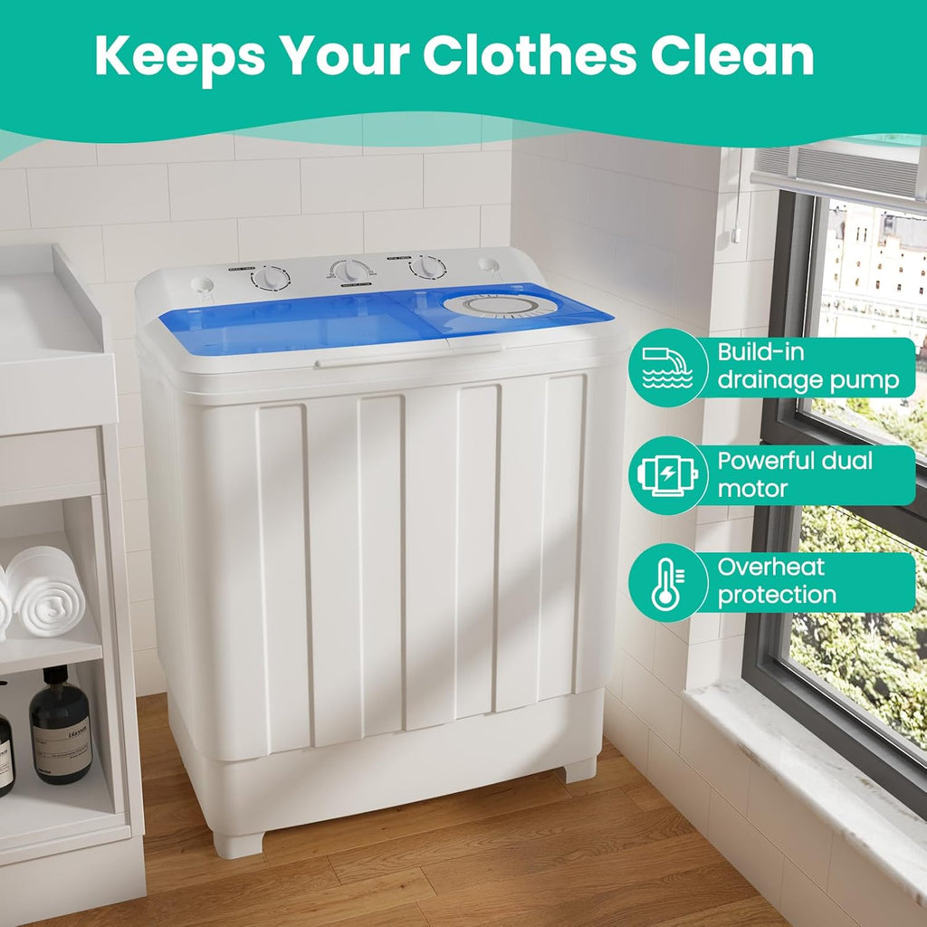 28 Lbs Portable Washing Machine, Portable Washer for Apartment with 18 Lbs Washer, 10 Lbs Spinner, Mini Compact Top