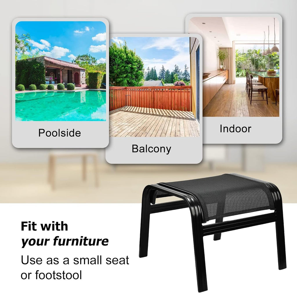 Footstools Outdoor Foot Rest Aluminum Ottomans Portable Seat Wicker Furniture Stackable Ottoman 2 Pieces Black