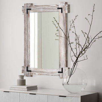 White Farmhouse Wall Mirror 40x28 Inch, Wood Framed Mirror