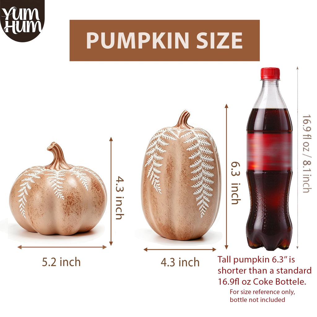 2Pcs Resin Pumpkin Figurines, Fern Fall Thanksgiving Decor