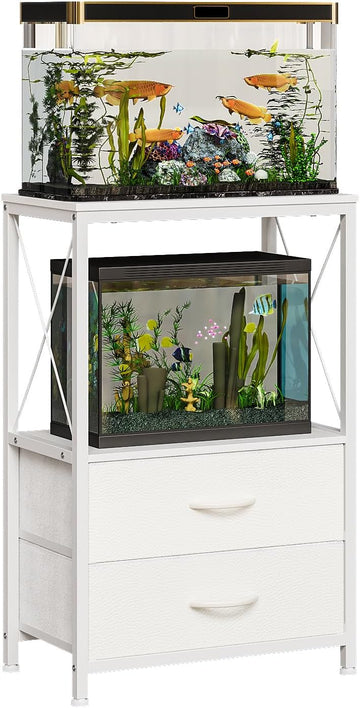 10 Gallon Aquarium Stand with 2 Drawers, White
