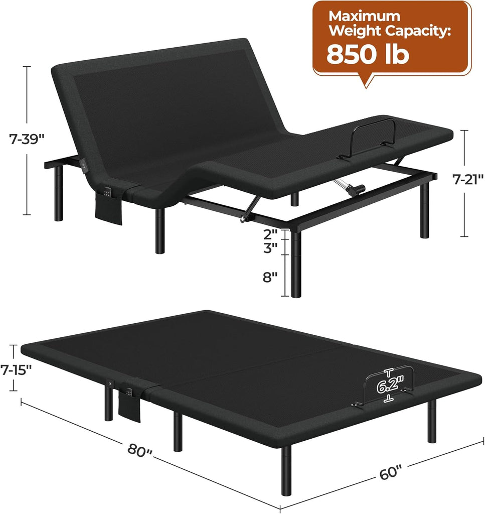 Queen Adjustable Bed Frame,w/Wireless Remote,Massage Function,Nightlight,4 Height-Adjustable Legs,Head & Foot