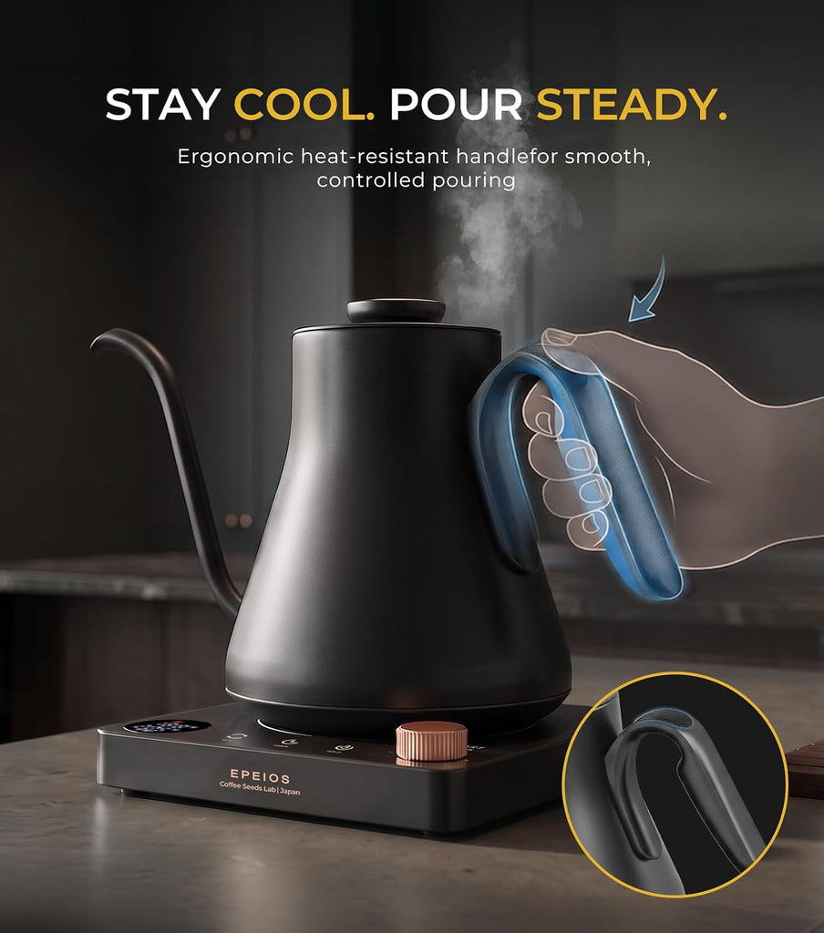 Gooseneck Electric Kettle 1°F Temperature Control,1200W,0.9L,Black | Rapid Heating, for Pour Over Coffee & Tea,Hot