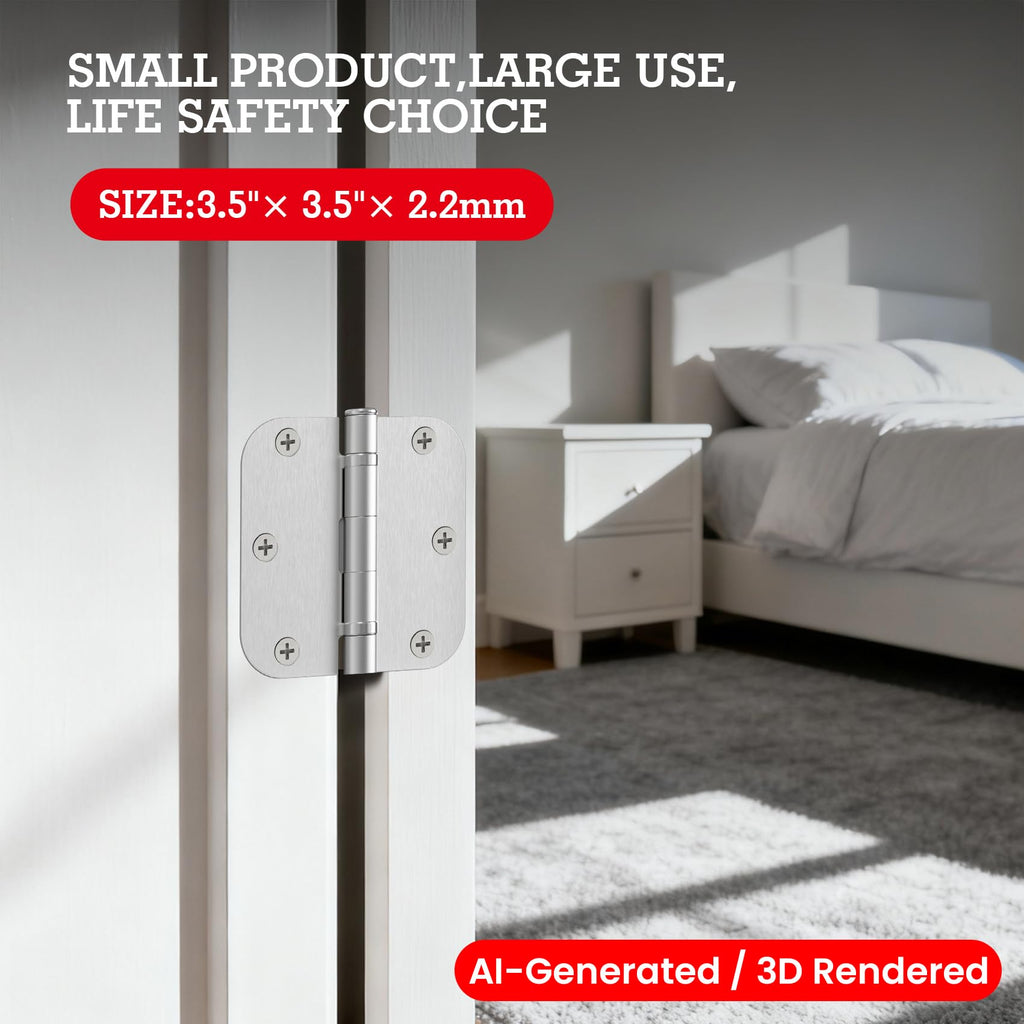 Rounded Brushed Nickel Door Hinges 3.5 Inch 5/8" Lasting Mute