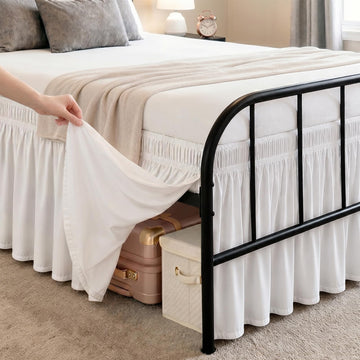 Queen Bed Skirt 15 Inch Drop, Elastic Wrap Around with Split Corners