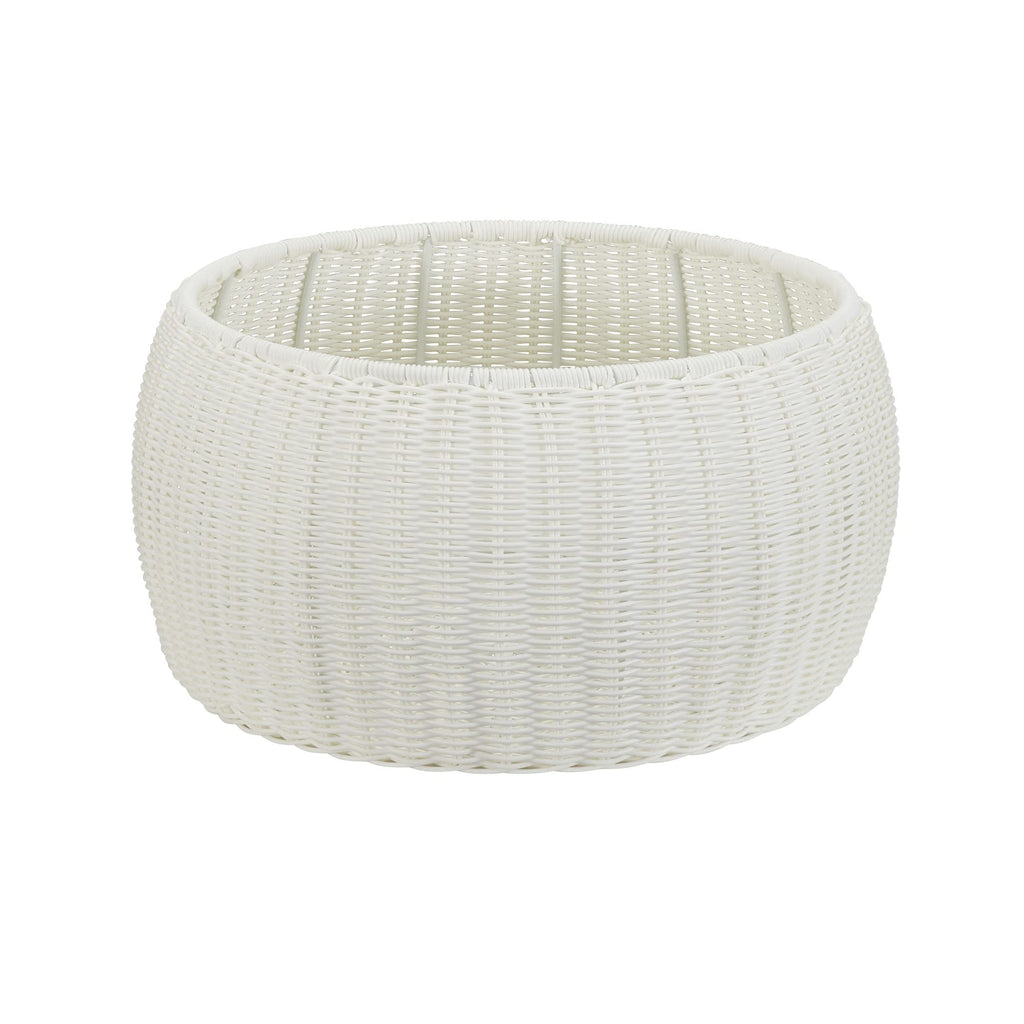 Round Handwoven Resin Storage Stool Ottoman, White