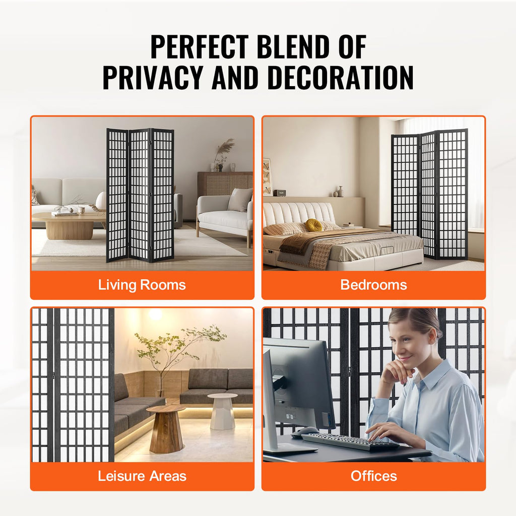 Room Divider, 3 Panel Japanese Room Divider, Wood Folding Privacy Screen Indoor, Japanese Partition Dividers Portable