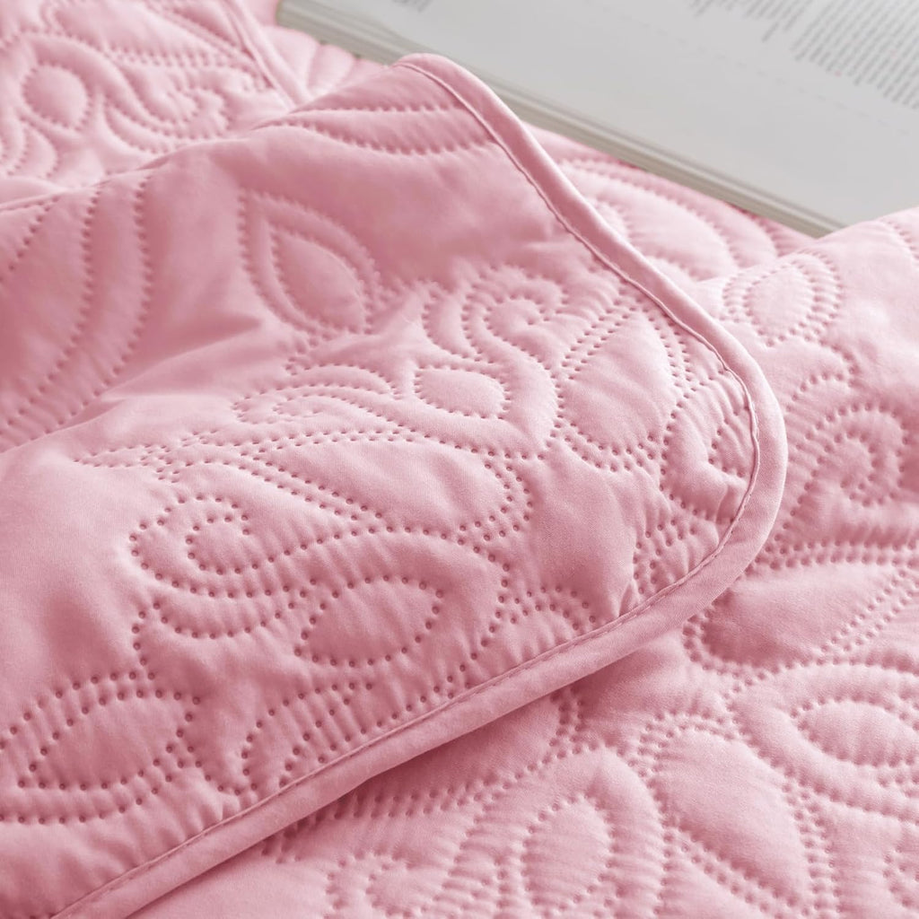 Soft Queen Quilt Bedding Set for All Seasons, Vintage Damask Ultrasonic Full Quilts Set, Lightweight Reversible