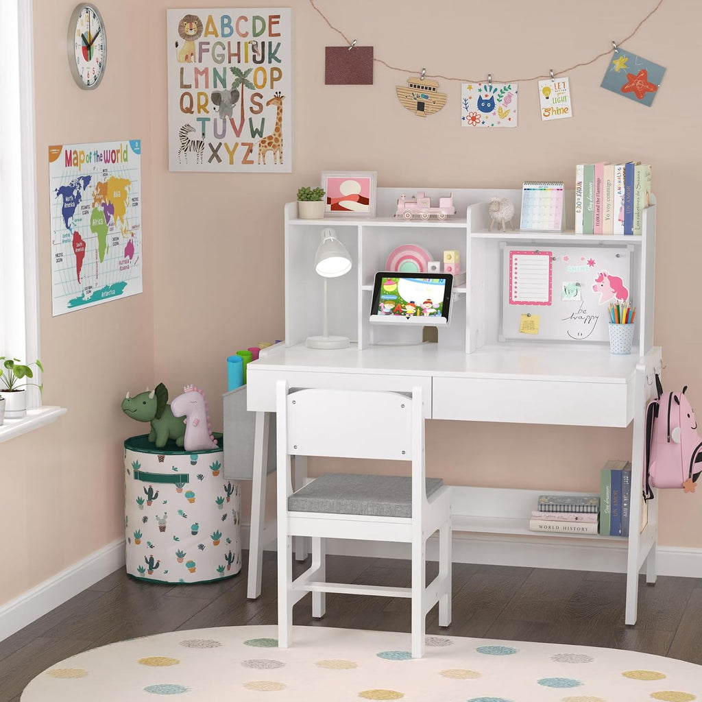Kids Desk and Chair Set, Height Adjustable Kids Study Table, Ages 5-12