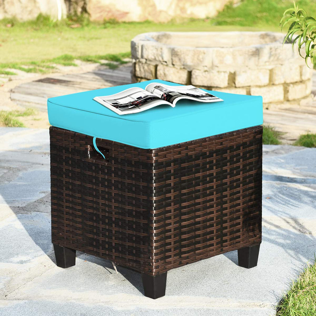 2pcs Patio Ottoman Set Outdoor Rattan Wicker Ottoman Seat with Removable Cushions Patio Furniture Footstool Footrest