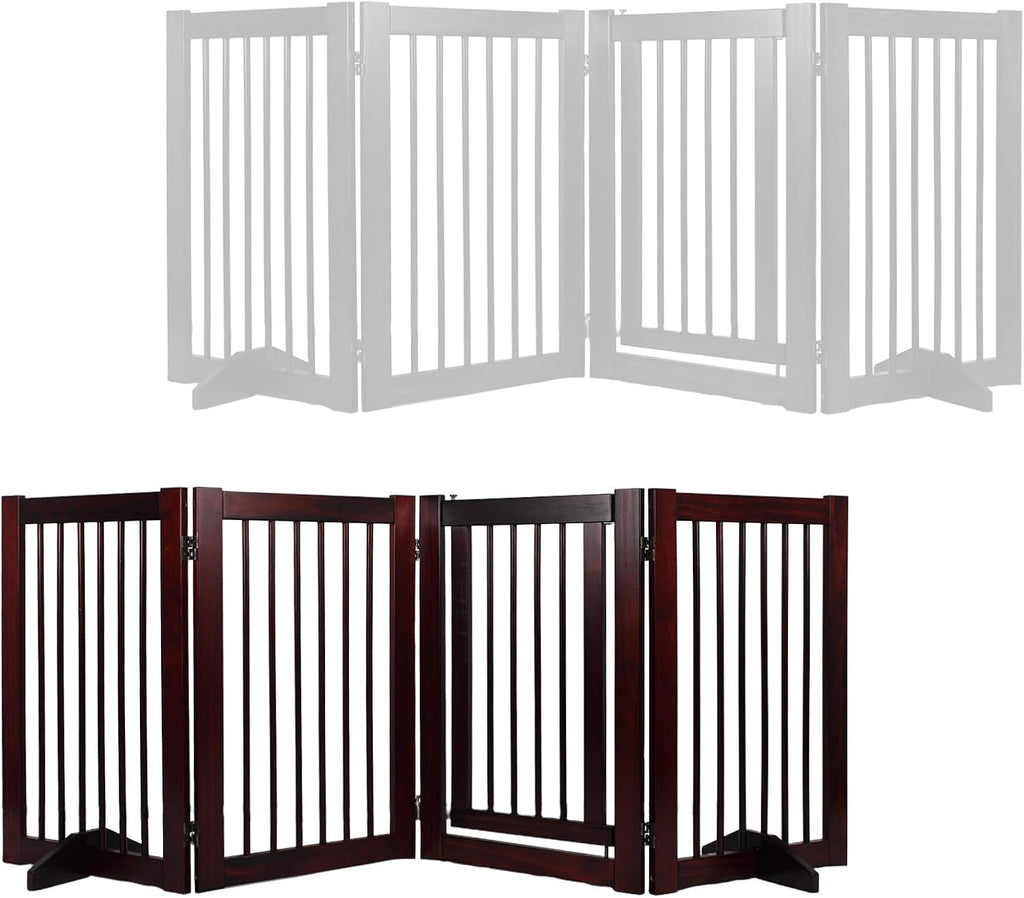 Wooden Freestanding Pet Gate, Pet Gate for Dogs, 29.5inch 4-Panel Wooden Dog Fence with 2 Support, Feet Folding Dog