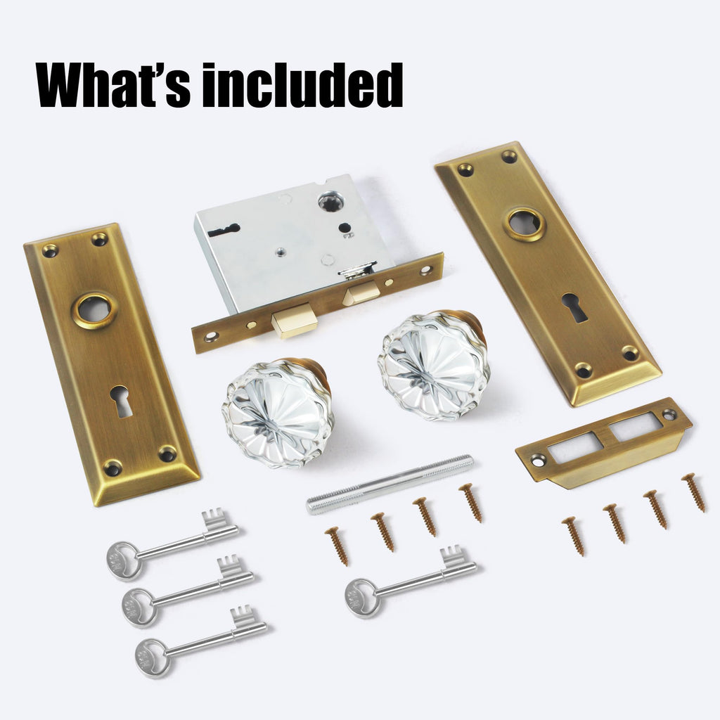Mortise Lock Set for Interior Door with Crystal Glass Door Knobs