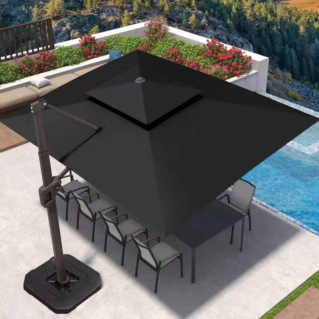 9' X 12' Patio Umbrella with LED Lights Outdoor Cantilever Large Rectangle Offset Umbrellas Heavy Duty Aluminum Double
