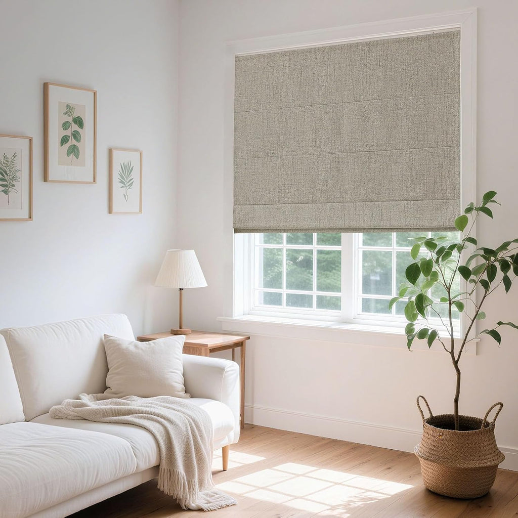 Cordless Roman Shades, Linen Fabric Window Blinds, Thermal Insulated Blackout Blinds, Room Darkening Shades for Indoor Windows, Easy to Install, 20" W×75" H, Linen