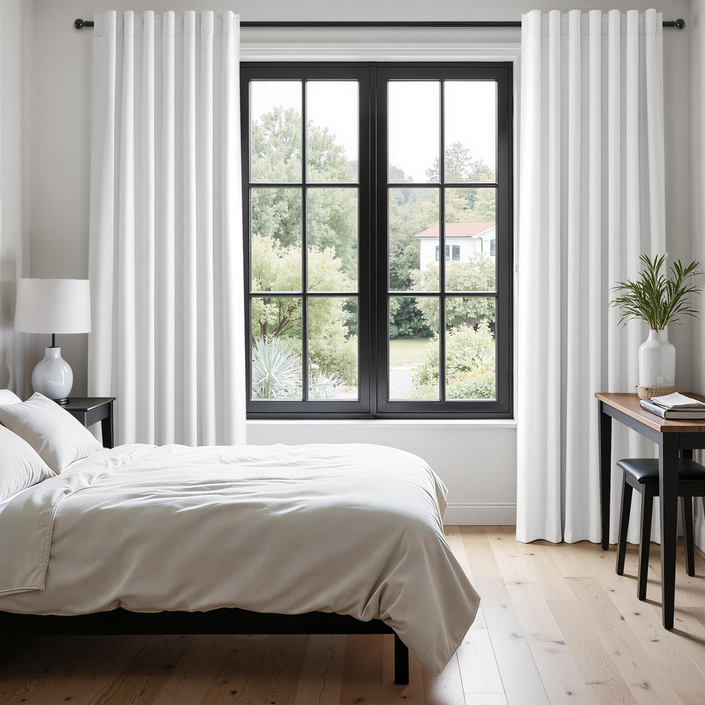 90 inch long 100% Blackout linen curtains 2 Panels set Beige White Window Drapes with Back Tab Rod Pocket Light