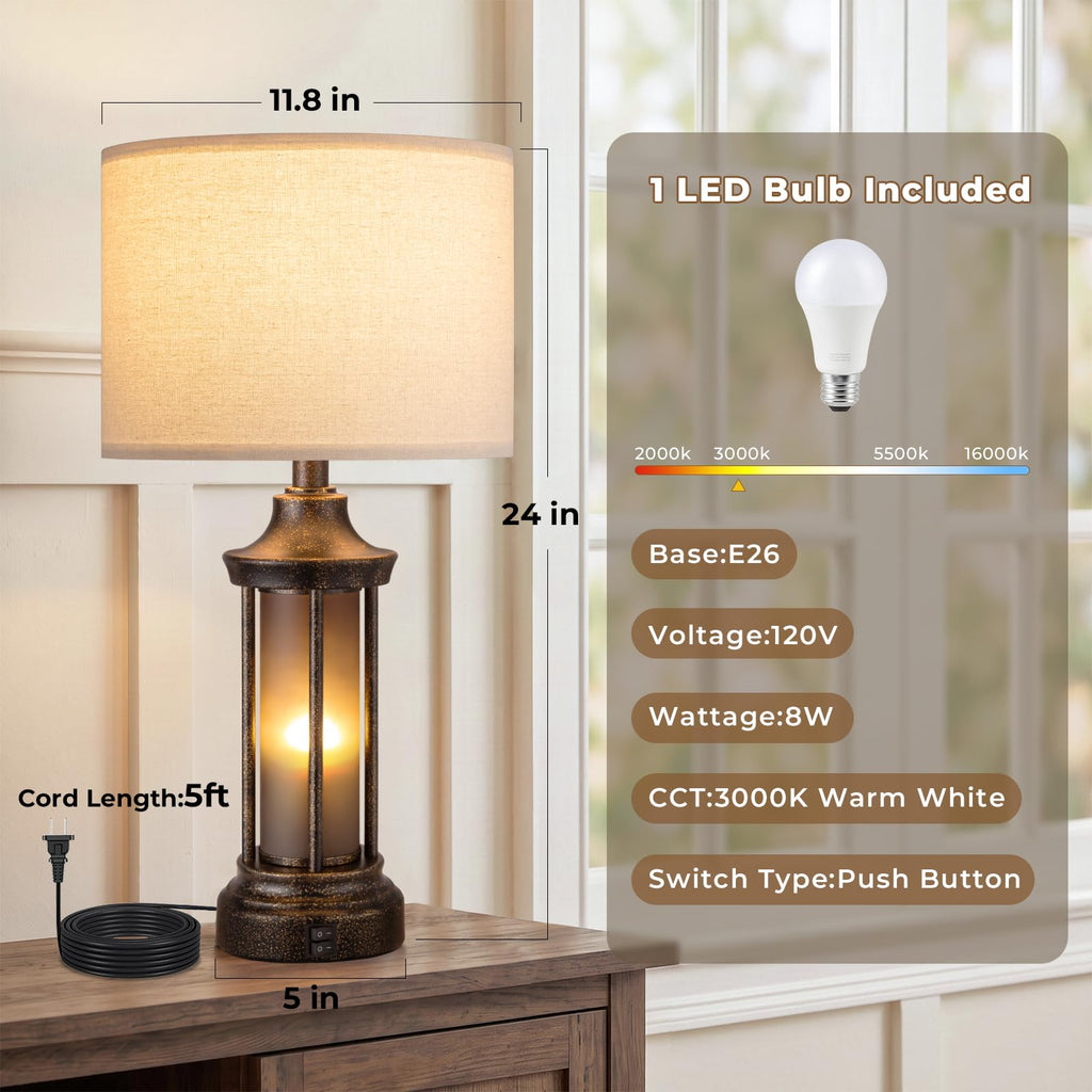 24" Farmhouse Table Lamps, Black Bedside Lamps