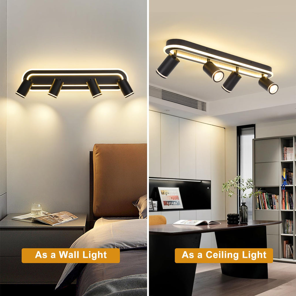 LED 4 Light Track Lighting Spotlight Kit, Modern Black Track Light Fixture