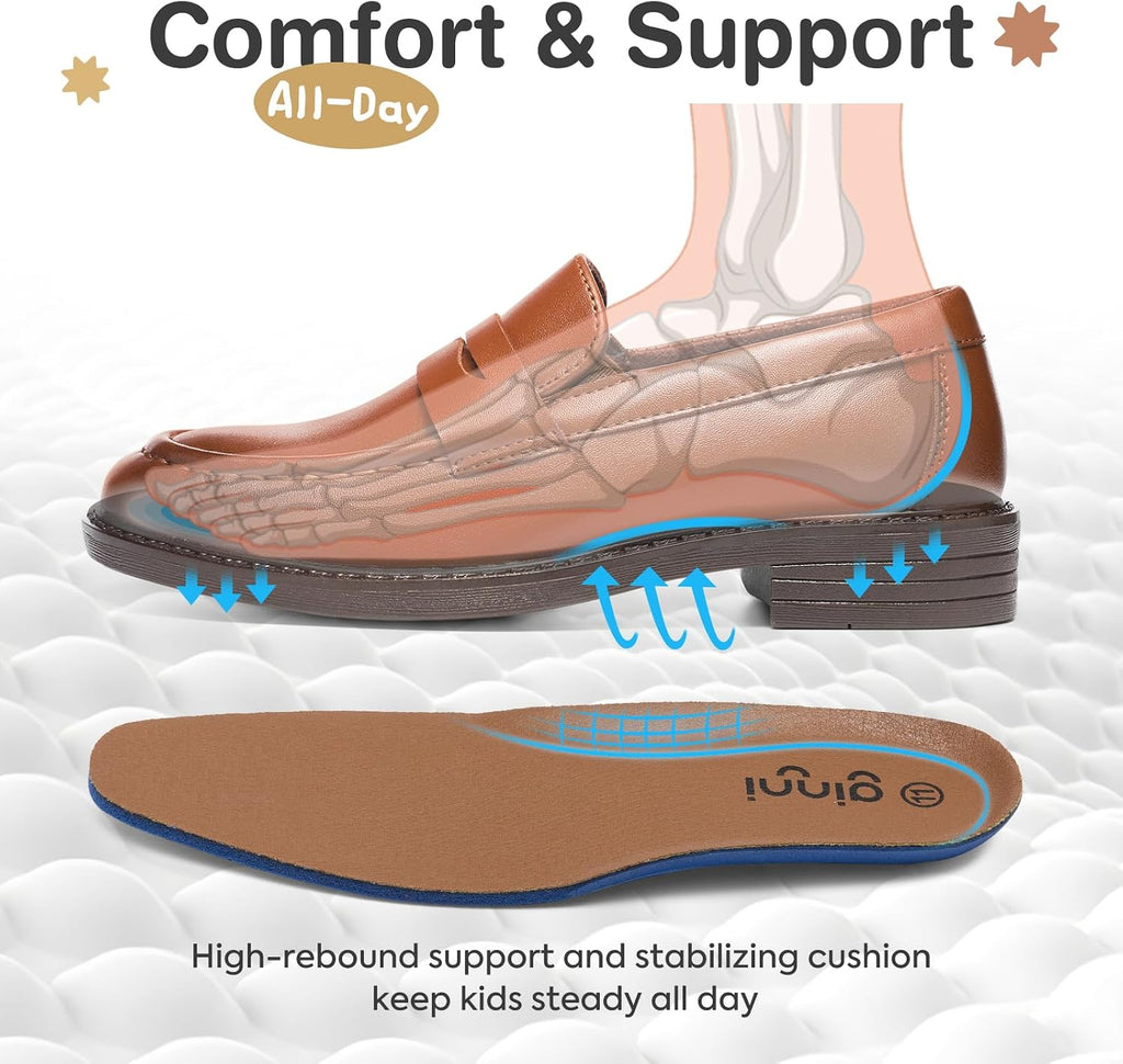 Boys Slip-On Dress Shoes, Kids Penny Loafers for Formal Party Casual