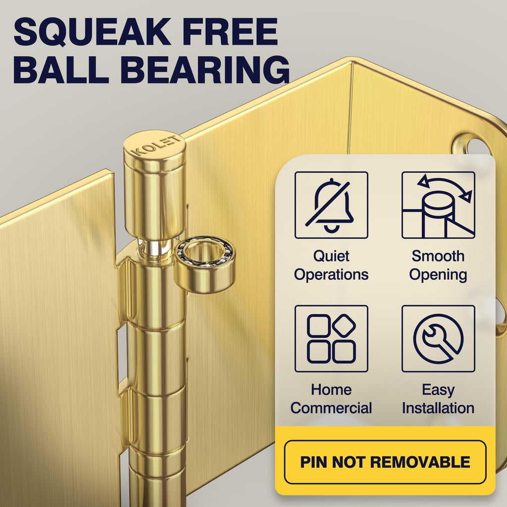 3.5 Inch Brushed Gold Offset Door Hinges, 5/8" Radius Corner 3 Packs