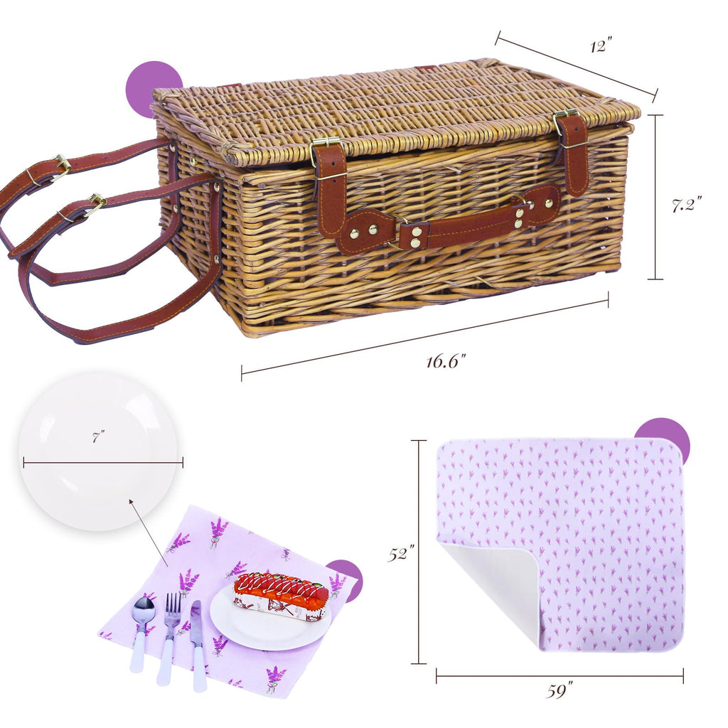 Wicker Picnic Basket for 4, Insulated Set with Blanket