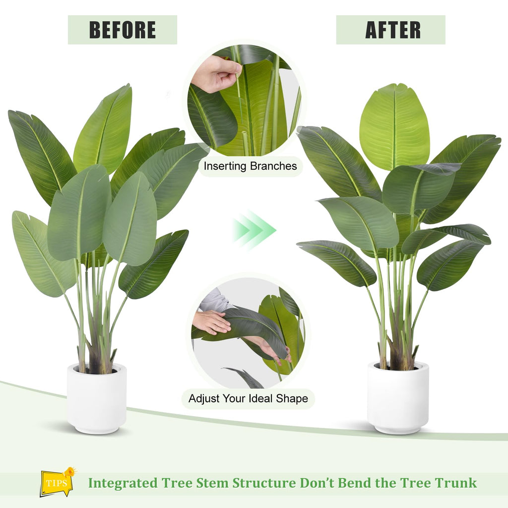 Artificial Bird of Paradise Plant 4Ft Tall Fake Tropical Palm Tree Large Fake Plants with 9 Silk Banana Leaves Faux