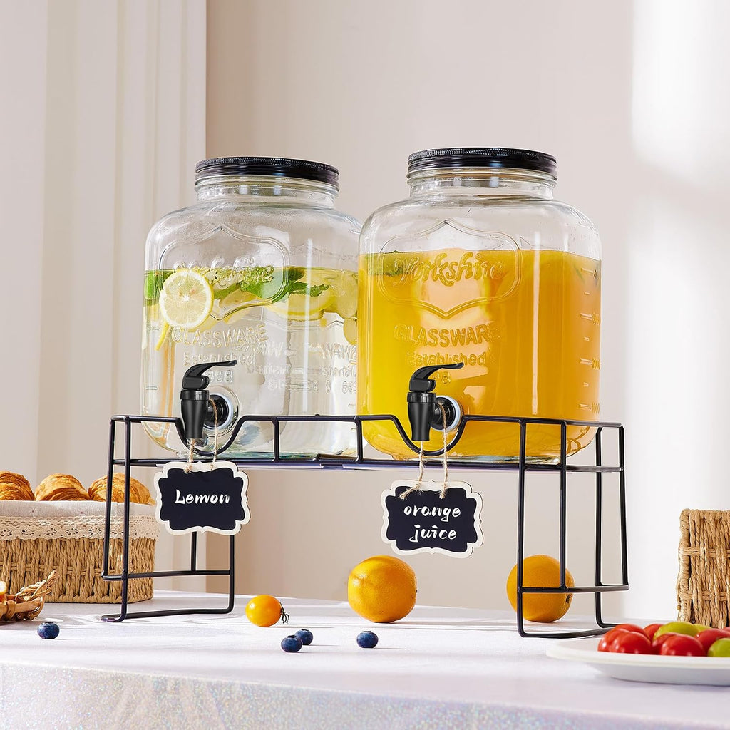 1.5 Gallon Drink Dispenser : 2P Glass Dispenser w/Metal Stand - Set of 2
