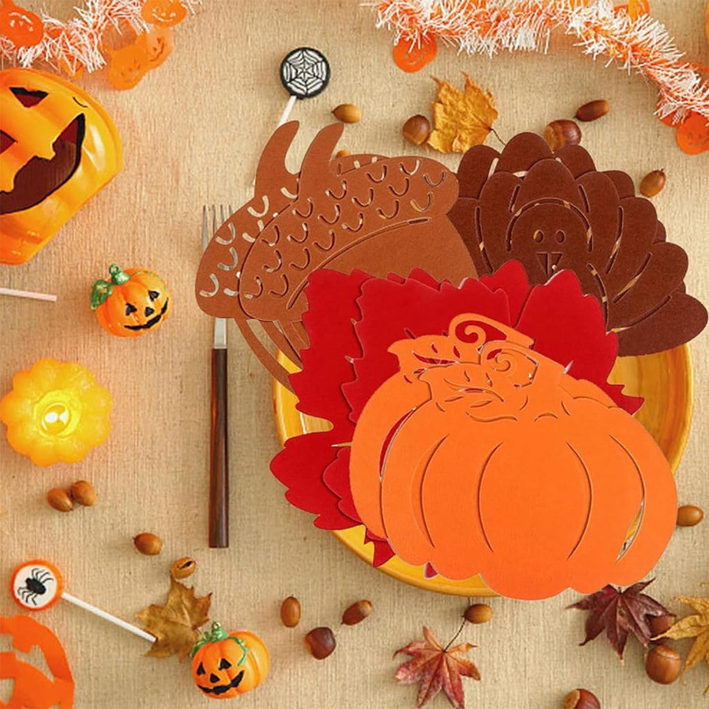 Felt Placemats Set of 8 Thanksgiving Maple Leaf Placemats Fall Harvest Pumpkins Placemats Heat Resistant Coasters