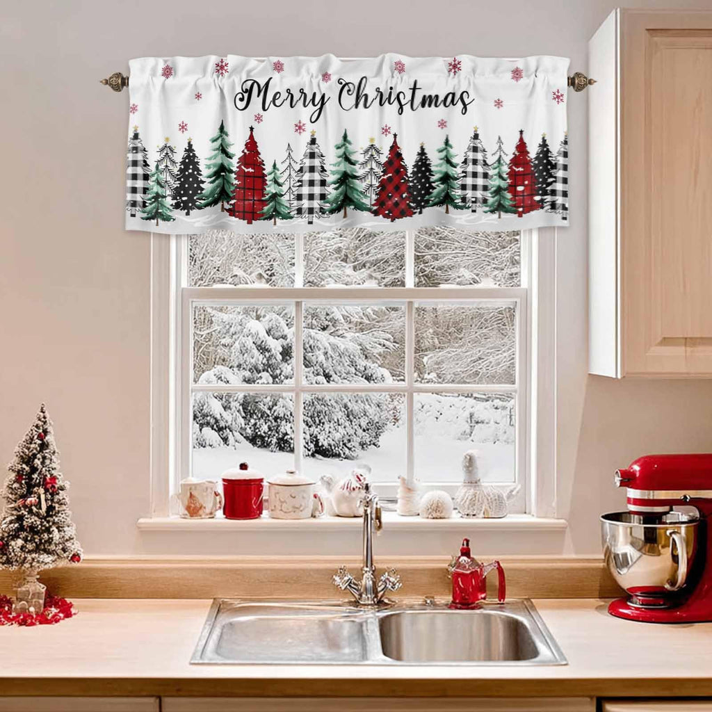 Christmas Valances for Windows 2 Pack Buffalo Plaid Xmas Tree Short Kitchen Valance Curtains Rod Pocket Window