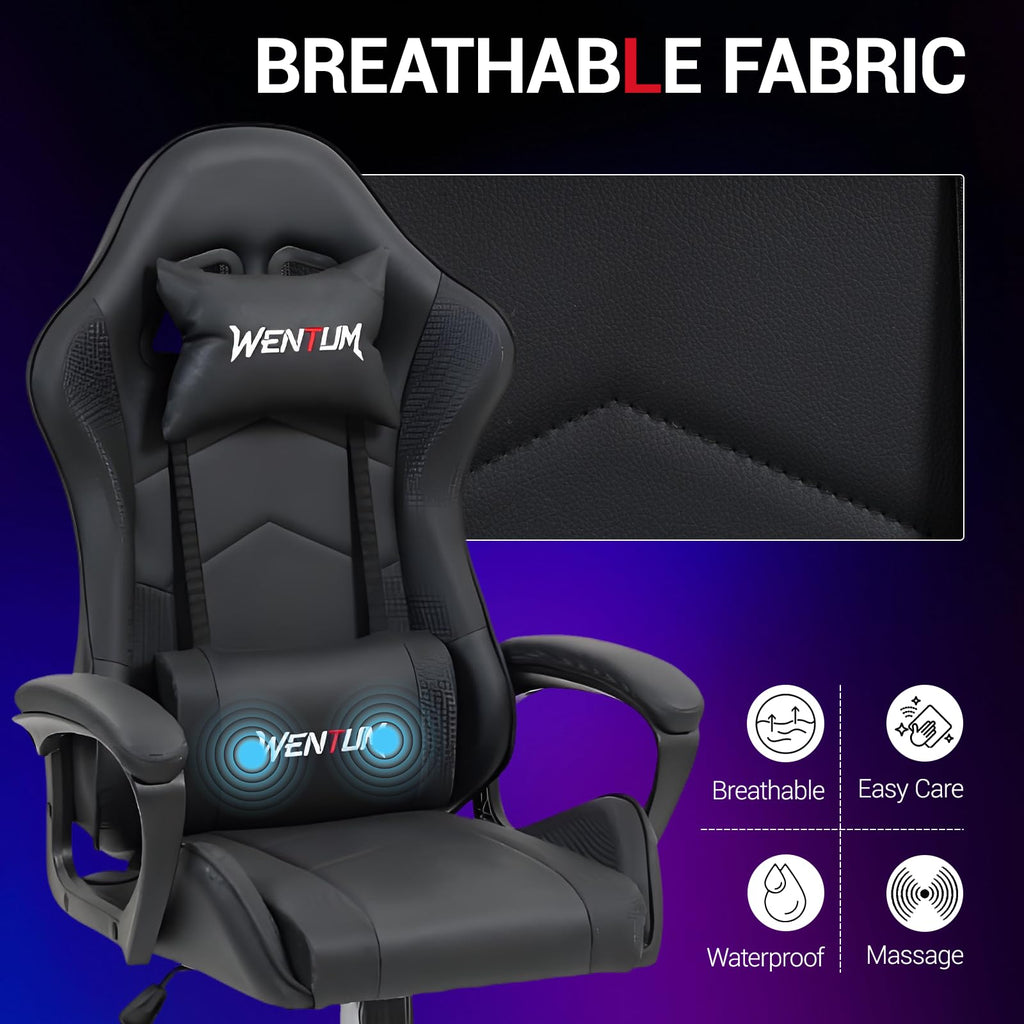 Massage Gaming Chair, Ergonomic PC Desk Chair with Headrest and Massage Lumbar Support, Video Game Chair with Height