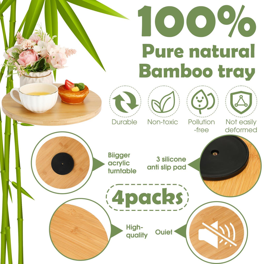 4 Pcs Bamboo Wooden Lazy Susan Organizer Turntable, 10 Inch