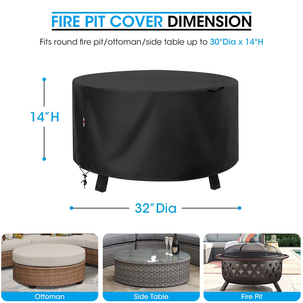 Outdoor Fire Pit Table Cover 32"Dia x 14"H, Patio Fireplace Cover