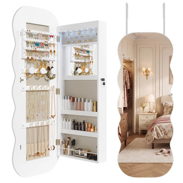 Wavy Mirror Jewelry Cabinet, Hanging Jewelry Organizer, White