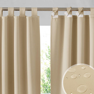 Outdoor Curtains Waterproof 2 Panels with Detachable Top | Blackout Thermal Insulated Privacy Patio Door Curtains for