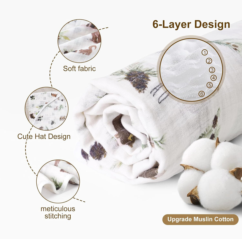2 Pack Hooded Baby Towels, 100% Muslin Cotton Layer Ultra Soft Breathable Absorbent Baby Bath Towels for Infant
