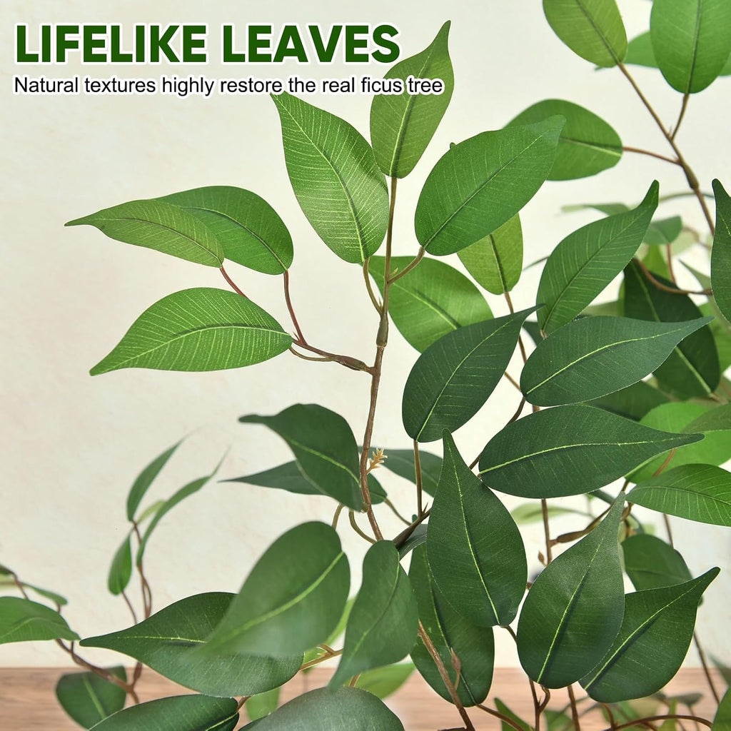 Ficus Tree Artificial 6 FT Tall Faux Plants Indoor Fake Tree with White Tall Planter, Artificial Plants Indoor Faux