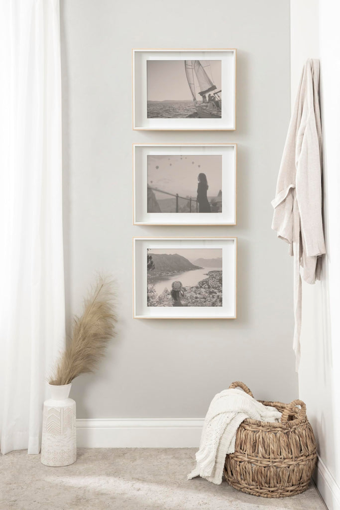 Gibson Modern Wall Picture Frame Set of 3; 14x18 matted to 11x14; White and Natural; Modern Three-Piece Frame Set for