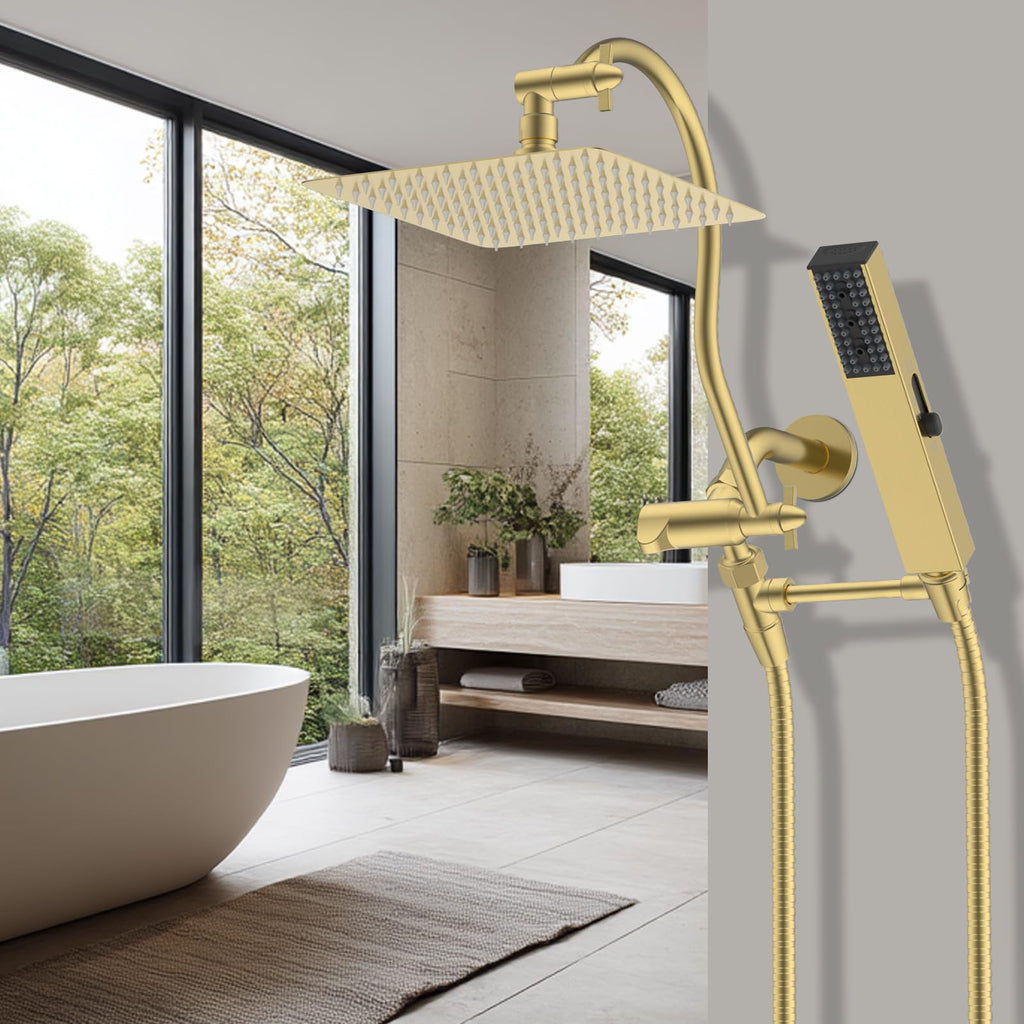 All Metal cUPC Certified Shower Head, 10'' High Pressure Rainfall Shower Head Combo, Handheld Shower Wand, 12''