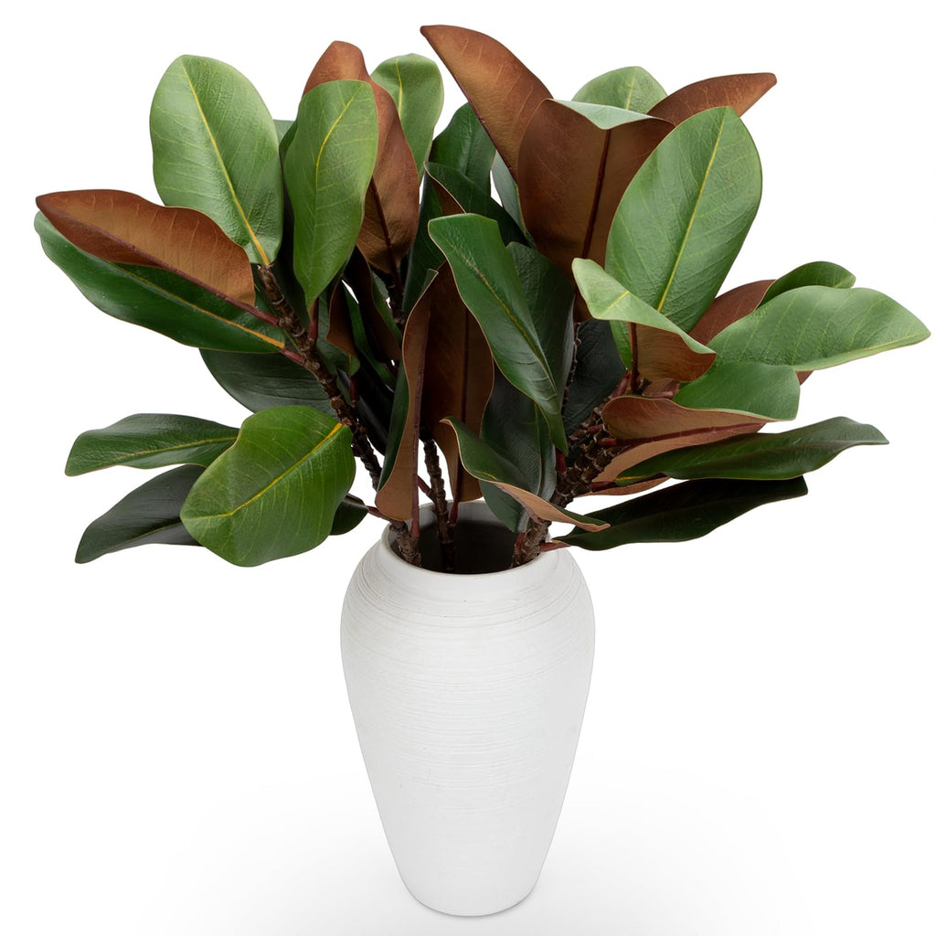 4PCS Magnolia Artificial Leaves Branches 28.3 Inch 3D Real Touch Faux 40 Leaves Magnolia Stems Fake Leaves Bulk for