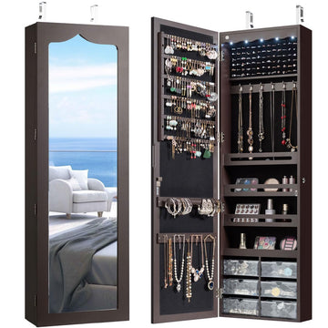 5 LEDs Jewelry Armoire Wall or Door Mounted, Full Length Mirror
