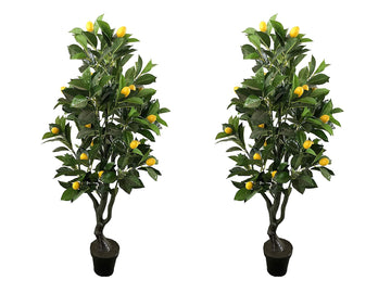 Pair 4 Feet Six-Branch Artificial Lemon Trees with Fruits, Real Touch Tech.
