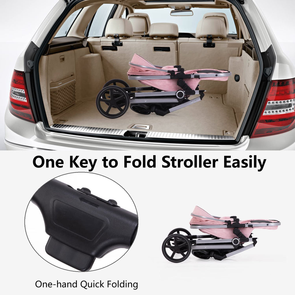 2-in-1 Baby Stroller - Folding Infant Newborn Pram Stroller with Reversible Seat - Toddler Strollers for 0-36 Months