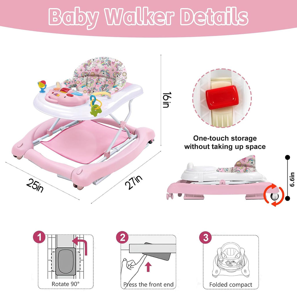 5 in 1 Foldable Baby Walker, Activity Baby Walker-Baby Bouncer, Rocker, Activity Center,Seat and Push