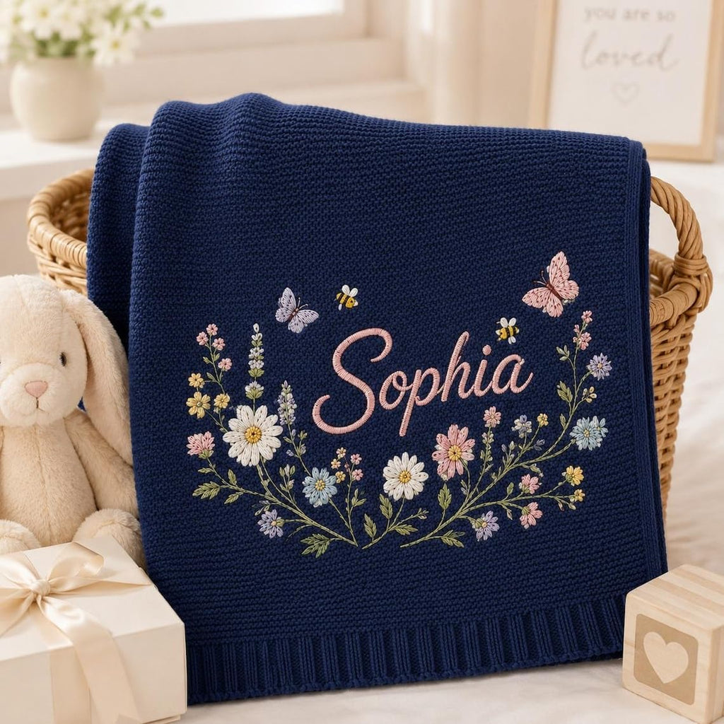Personalized Baby Blanket, Soft Breathable Cotton Knit, Custom Embroidered Name Blanket, Newborn Baby Gift, Baby