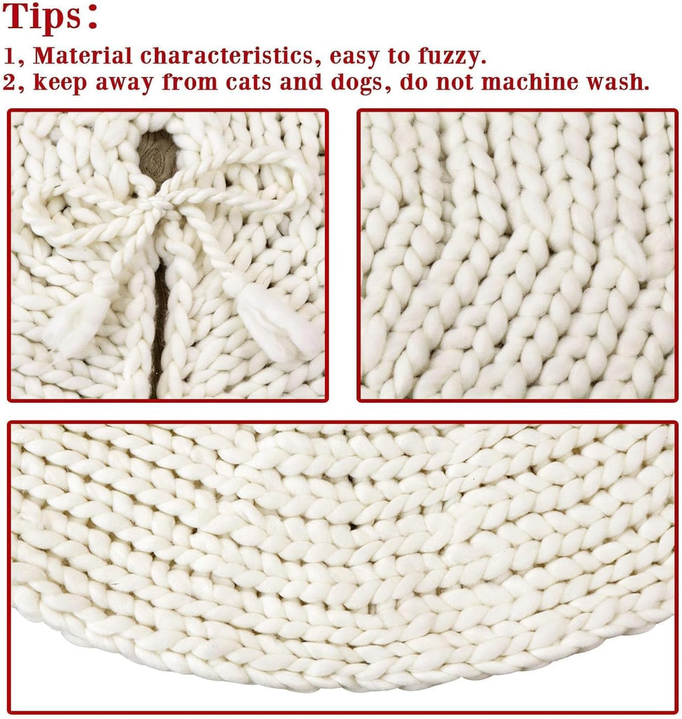36 inch Christmas Tree Skirt: Chunky Knit Tree Skirt for 6ft Tree, Crochet Cream White Small Tree Skirt, Vintage Tree