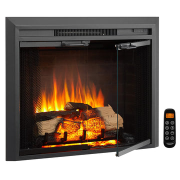 LegendFlame Damon 30" W Electric Fireplace Insert with Glass Door and Mesh Screen, Fireplace Heater