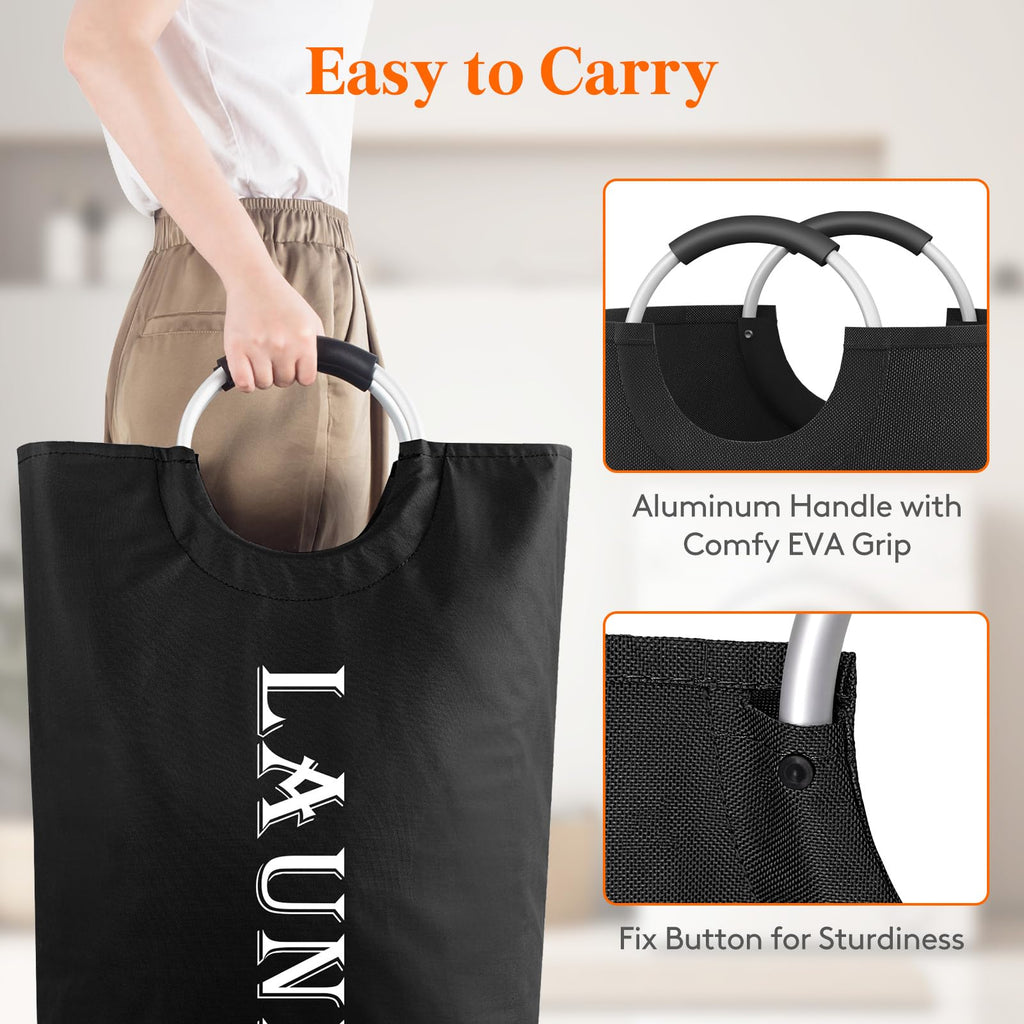 120L 2-Pack Large Laundry Basket, Collapsible Laundry Hamper with Aluminum Handles, Waterproof Freestanding Dirty