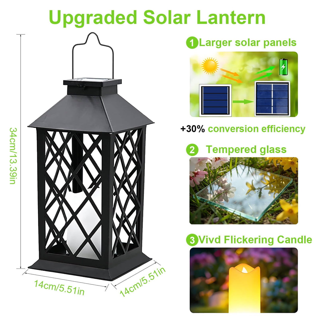 4 Pack 14'' Large Tempered Glass Solar Lanterns Outdoor Waterproof